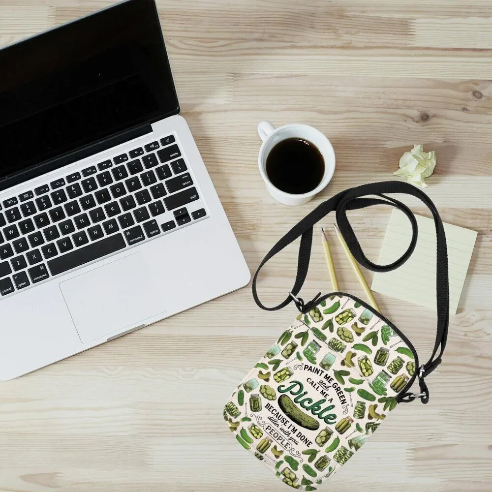 Funny Pickle Crossbody Bag Cotton Compact Food Gift for Pickle Lovers